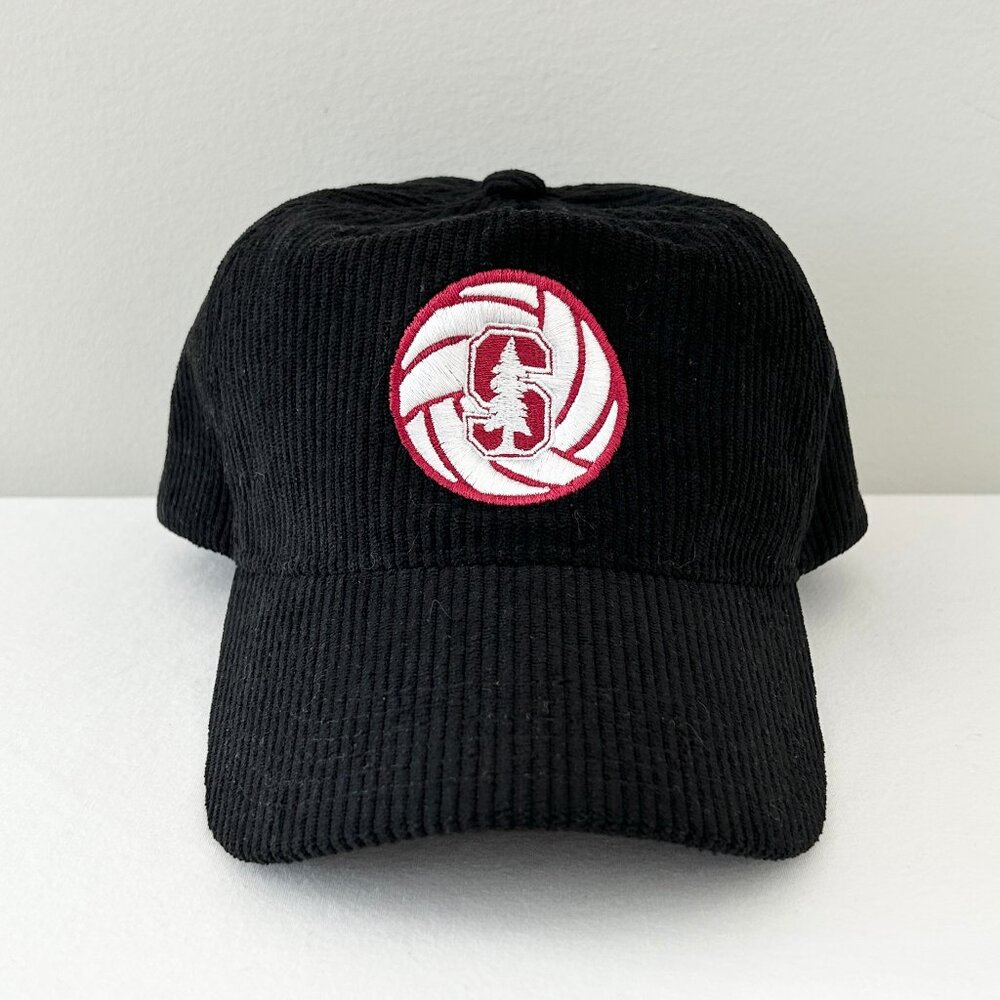 STANFORD Univ Volleyball Cap Black Corduroy Logo Hat Adjustable Snapback One Sz